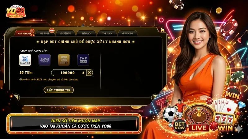 Điền số tiền người chơi muốn nạp vào tài khoản YO88