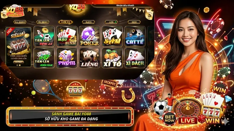 Sảnh game bài YO88 sở hữu kho game đa dạng
