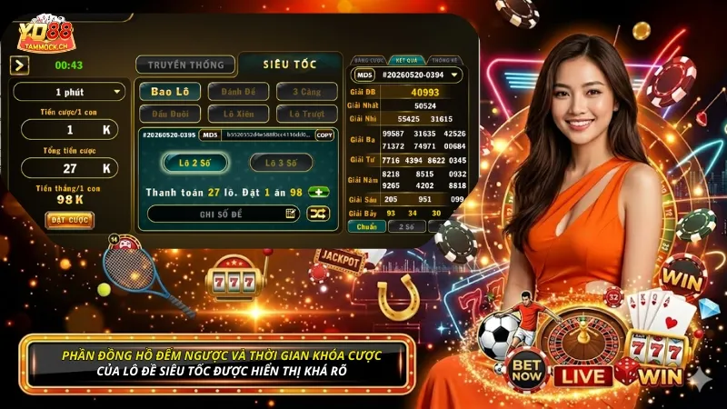 Phần đồng hồ đếm ngược và thời gian khóa cược của Lô đề siêu tốc được hiển thị khá rõ