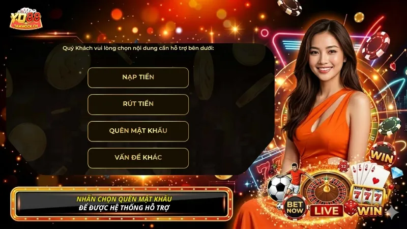 Nhấn chọn Quên mật khẩu để được YO88 hỗ trợ