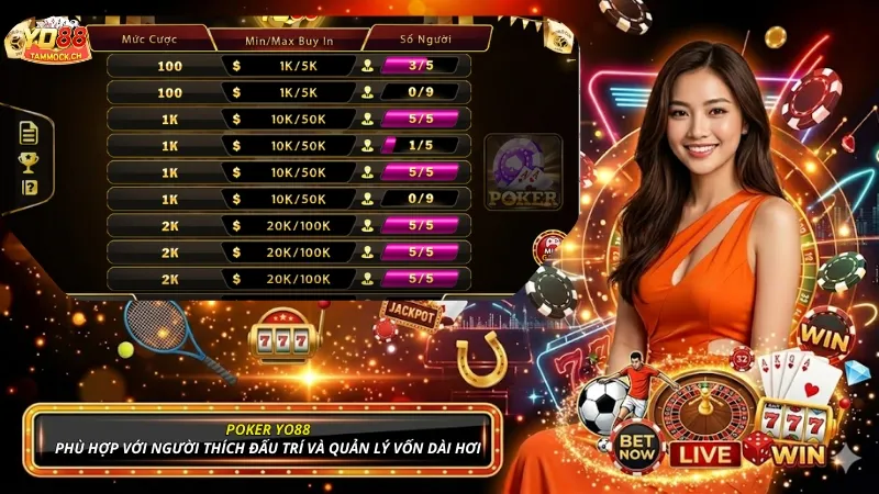 Poker phù hợp với người chơi thích đấu trí và quản lý vốn dài hơi