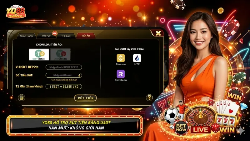 YO88 có hỗ trợ phương thức rút tiền qua USDT